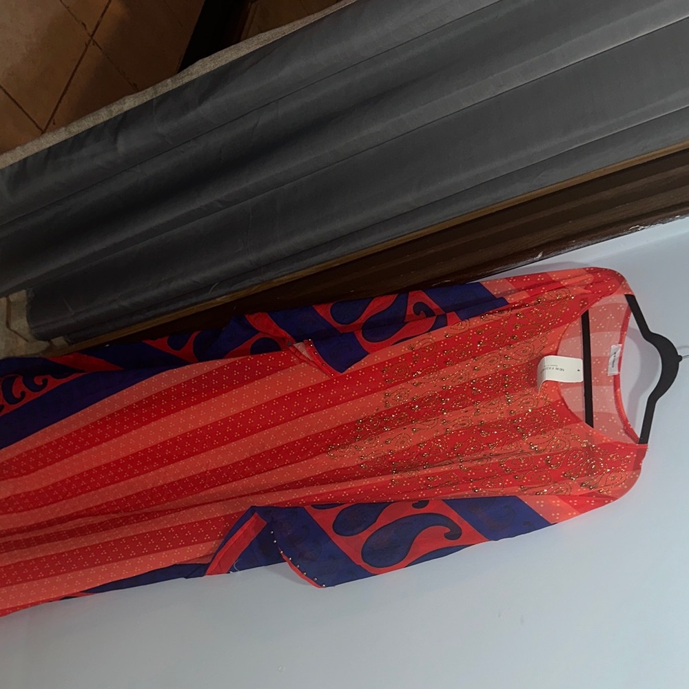 Elegant Red and Blue Maxi Dress